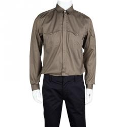Gucci Khaki Cotton Zip Front Long Sleeve Shirt XL