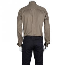 Gucci Khaki Cotton Zip Front Long Sleeve Shirt XL