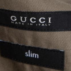 Gucci Khaki Cotton Zip Front Long Sleeve Shirt XL