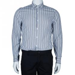 Gucci Men's White and Blue Striped Shirt M