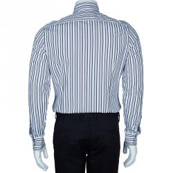 Gucci Men's White and Blue Striped Shirt M
