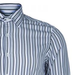 Gucci Men's White and Blue Striped Shirt M