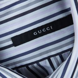 Gucci Men's White and Blue Striped Shirt M