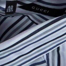 Gucci Men's White and Blue Striped Shirt M