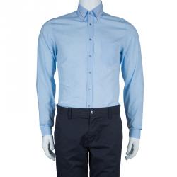 Pre Owned Gucci Blue Checked Long Sleeve Buttondown Slim Fit Cotton Shirt S