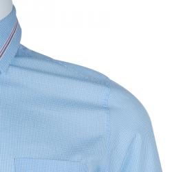 Pre Owned Gucci Blue Checked Long Sleeve Buttondown Slim Fit Cotton Shirt S