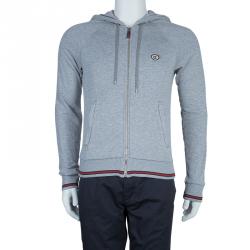 Gucci Grey Knit Web Stripe Detail Hoodie S
