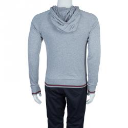 Gucci Grey Knit Web Stripe Detail Hoodie S