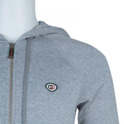 Gucci Grey Knit Web Stripe Detail Hoodie S