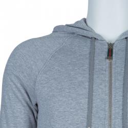 Gucci Grey Knit Web Stripe Detail Hoodie S