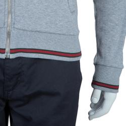Gucci Grey Knit Web Stripe Detail Hoodie S