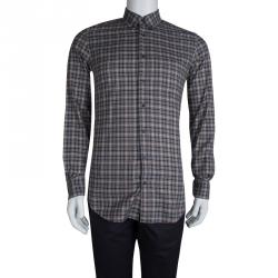 Pre Owned Gucci Grey Cotton Checked Button Front Plaid Shirt M