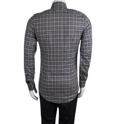 Pre Owned Gucci Grey Cotton Checked Button Front Plaid Shirt M