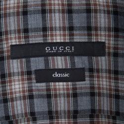 Pre Owned Gucci Grey Cotton Checked Button Front Plaid Shirt M