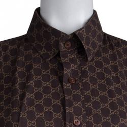 مملوكة مسبقًا Gucci Brown Printed Cotton Long Sleeve Shirt L