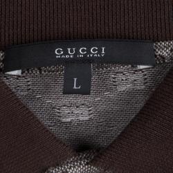 Gucci Brown Guccissima Print Slim Fit Polo T-Shirt L