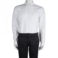 Pre Owned قميص غوتشي قطن أبيض بأكمام طويلة أزرار أمامية مجسم L