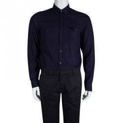 Pre Owned قميص غوتشي يناسب مقاسك أزرار أمامية أكمام طويلة قطن أزرق L