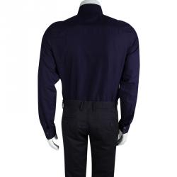 Pre Owned قميص غوتشي يناسب مقاسك أزرار أمامية أكمام طويلة قطن أزرق L