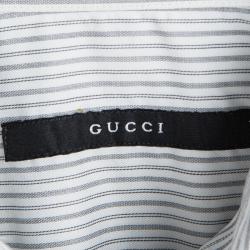 Pre Owned قميص غوتشي أزرار أمامية أكمام طويلة مقلم بيج XXL