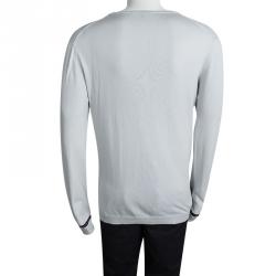 Gucci Grey V-Neck Stripe Detail Long Sleeve Sweater XL
