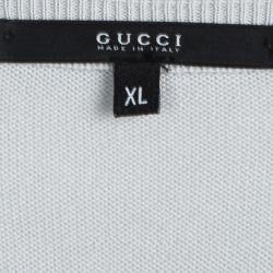 Gucci Grey V-Neck Stripe Detail Long Sleeve Sweater XL