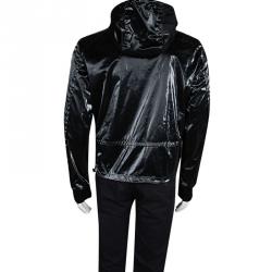 Gucci Patent Black Hooded Zip Front Jacket M