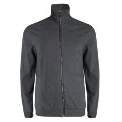 Pre Owned Gucci Grey Webstripe Detail Zip Front Sweatshirt XXL