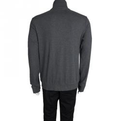 Pre Owned Gucci Grey Webstripe Detail Zip Front Sweatshirt XXL