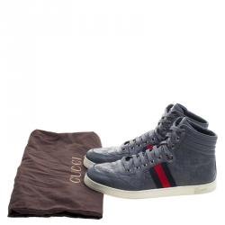Gucci Grey Guccissima Leather Web Detail High Top Sneakers Size 43