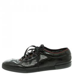 Gucci Black GG Imprimè Leather Barcelona Low Top Sneakers Size 43