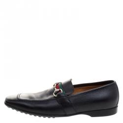 مملوكة مسبقًا Gucci Black Leather Square Horsebit Web Detail Loafers Size 41.5