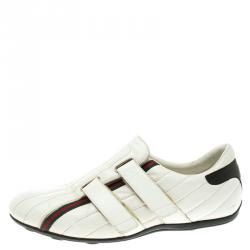 Gucci White Leather Web Detail Slip On Velcro Sneakers Size 42.5