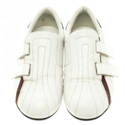 Gucci White Leather Web Detail Slip On Velcro Sneakers Size 42.5