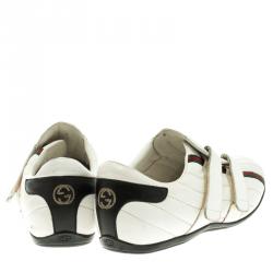 Gucci White Leather Web Detail Slip On Velcro Sneakers Size 42.5