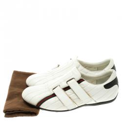Gucci White Leather Web Detail Slip On Velcro Sneakers Size 42.5