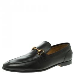 Gucci Black Leather Jordaan Horsebit Loafers Size 43
