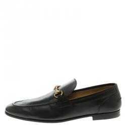 Gucci Black Leather Jordaan Horsebit Loafers Size 43