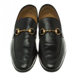 Gucci Black Leather Jordaan Horsebit Loafers Size 43