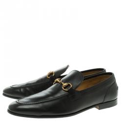 Gucci Black Leather Jordaan Horsebit Loafers Size 43