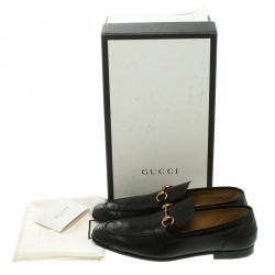 Gucci Black Leather Jordaan Horsebit Loafers Size 43