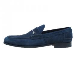 Pre Owned Gucci Blue Suede Loafers Size 42.5