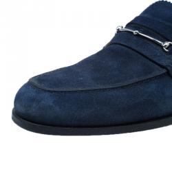 Pre Owned Gucci Blue Suede Loafers Size 42.5