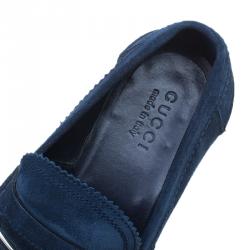 Pre Owned Gucci Blue Suede Loafers Size 42.5