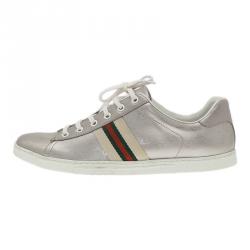 Pre Owned حذاء سنيكرز غوتشي غوتشيسما زخارف نسيجية جلد فضي وكانفاس مقاس 40.5