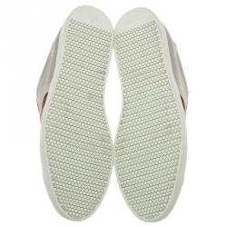 Pre Owned حذاء سنيكرز غوتشي غوتشيسما زخارف نسيجية جلد فضي وكانفاس مقاس 40.5