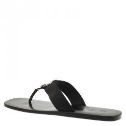 Pre Owned صندل بإصبع غوتشي ويبنج إنترلوكينج GG وجلد أسود مقاس 42