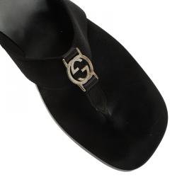 Pre Owned صندل بإصبع غوتشي ويبنج إنترلوكينج GG وجلد أسود مقاس 42