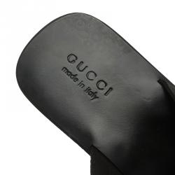 Pre Owned صندل بإصبع غوتشي ويبنج إنترلوكينج GG وجلد أسود مقاس 42