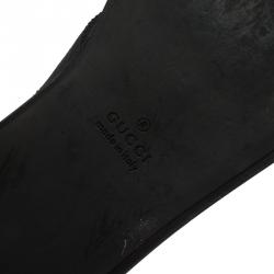 Pre Owned صندل بإصبع غوتشي ويبنج إنترلوكينج GG وجلد أسود مقاس 42
